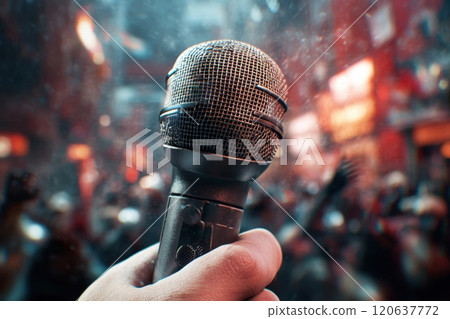 A microphone is being held by a person in a crowd 120637772