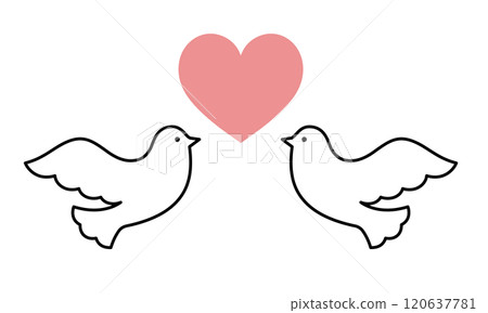 A simple illustration of two doves and a heart 120637781