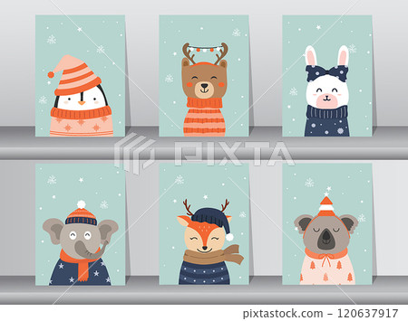 set of flat design banners with cute animals 120637917
