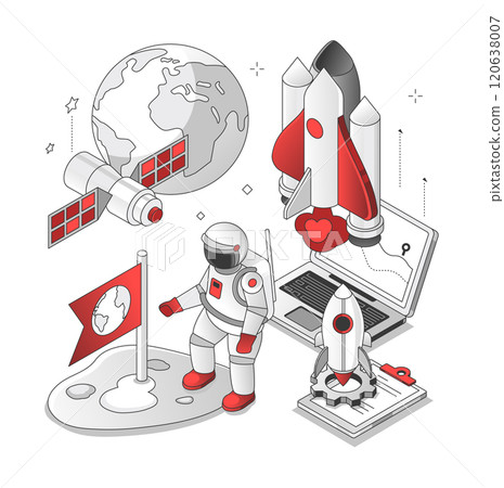 Space exploration - isometric black and red line illustration Space exploration - isometric black and red line illustration 120638007