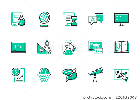 Education and school subjects - set of line design style icons Education and school subjects - set of line design style icons 120638008