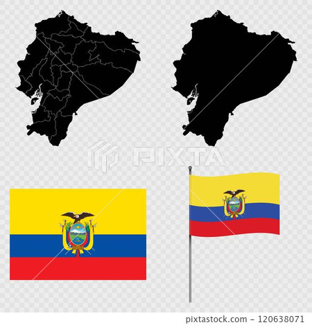 Set of maps, flag and flagpole of Ecuador. Vector illustration. Set of maps, flag and flagpole of Ecuador. Vector illustration. 120638071