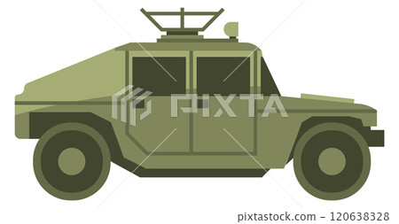 A green military vehicle with a large gun on top A green military vehicle with a large gun on top 120638328