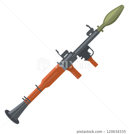 A cartoonish depiction of a gun with a red barrel and a green tip A cartoonish depiction of a gun with a red barrel and a green tip 120638335