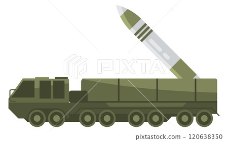 A military vehicle with a rocket on top of it 120638350