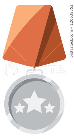 A silver medal with three stars and an orange ribbon 120638352