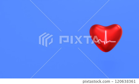 Heart and ECG line inside, blue background, space for text, banner 120638361
