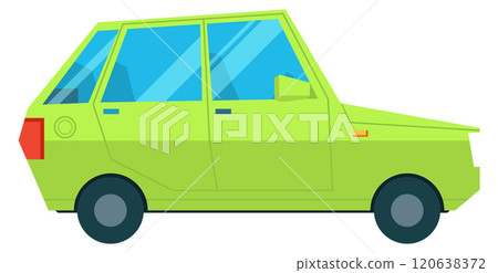 A cartoon car with a green color and a blue window A cartoon car with a green color and a blue window 120638372