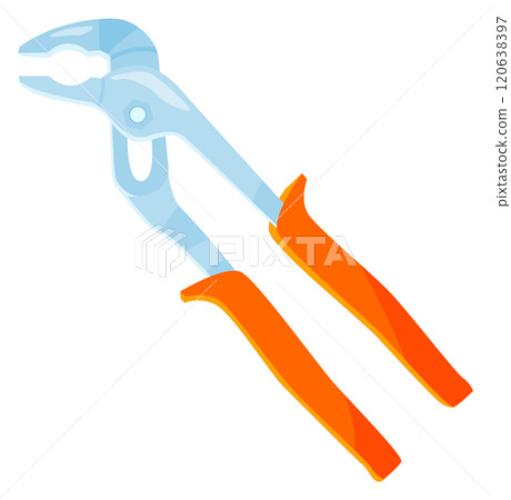 A pair of orange pliers with a silver handle 120638397