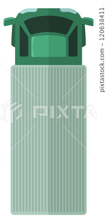 A green truck is on top of a white object 120638411