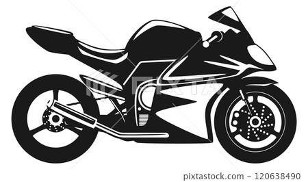A black motorcycle with a silver exhaust pipe A black motorcycle with a silver exhaust pipe 120638490