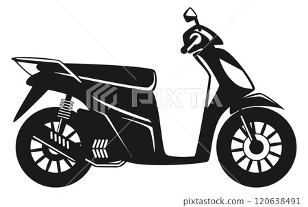 A black scooter with a white background 120638491