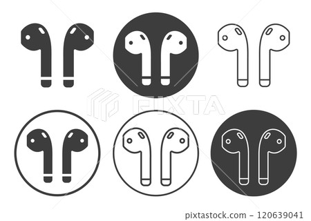 Wireless earphones icon symbol. set. Bluetooth ear pods logo sign silhouette. Cordless earbuds. Audio gadgets music devices. Phone accessories. Vector illustration. Isolated on white background. 120639041