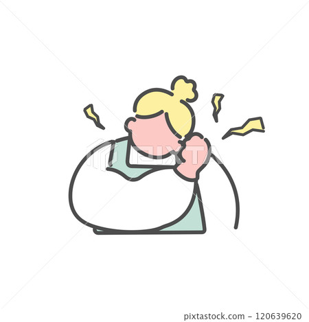 A simple line drawing of a woman suffering from stiff shoulders 120639620