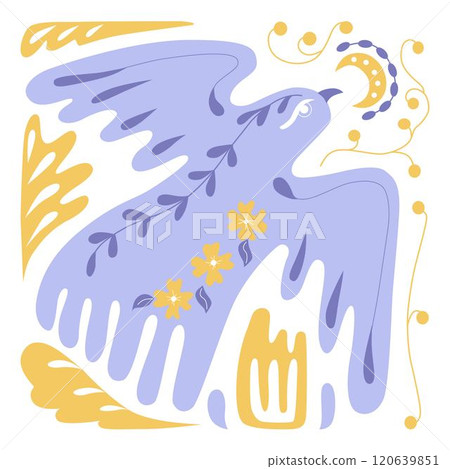 Folk ornamental bird and flowers. Best for greeting card. Template vector illustration. 120639851