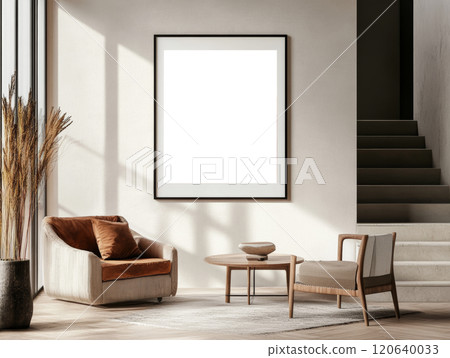 White blank Frame mockup on the wall of a living room 120640033