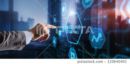 Businessman presses a button Machine learning. New technology 2024 120640401