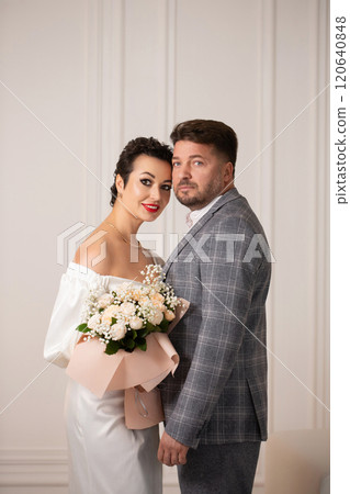 Scene is happy and celebratory, as the couple is getting married Scene is happy and celebratory, as the couple is getting married 120640848