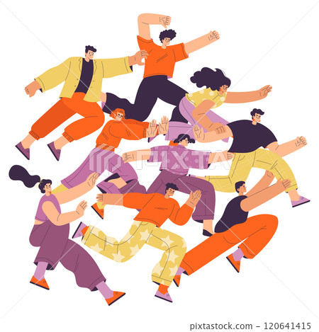 Rivalry and Fierce Competition with Man and Woman Moving Fast to Aim Vector Illustration 120641415