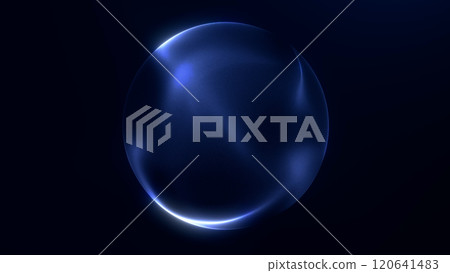 Navy blue shimmering energy sphere of glowing liquid particles and magic plasma on dark background. Luxury digital sci fi futuristic orb screensaver for business. Navy blue shimmering energy sphere of glowing liquid particles and magic plasma on dark background. Luxury digital sci fi futuristic orb screensaver for business. 120641483