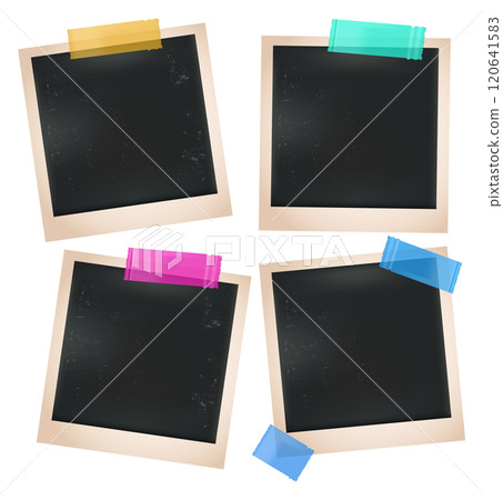 A black and white photo with a yellow tape on it A black and white photo with a yellow tape on it 120641583