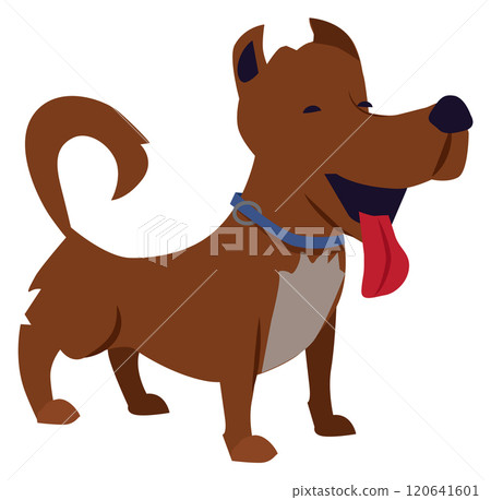A cartoon dog with a blue collar is smiling and has its tongue out 120641601