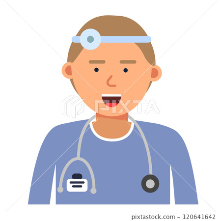 A cartoon of a man wearing a white lab coat and a stethoscope A cartoon of a man wearing a white lab coat and a stethoscope 120641642