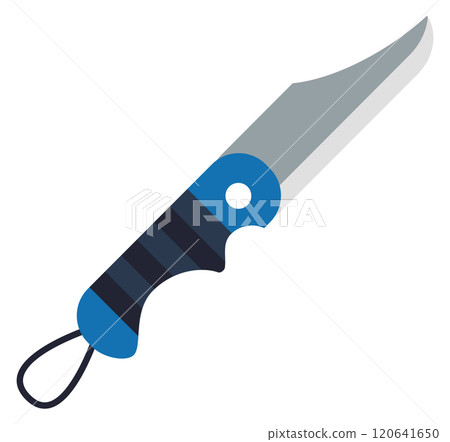 A blue and silver knife with a black handle 120641650
