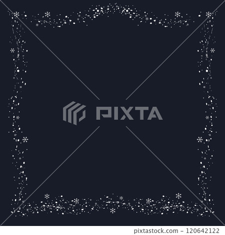 Snowy winter rectangle frame. Border with snowflakes and snowy dust. Hand drawn illustration vector Snowy winter rectangle frame. Border with snowflakes and snowy dust. Hand drawn illustration vector 120642122