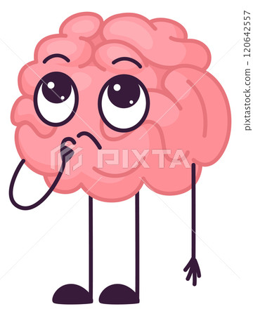 A cartoon brain is looking down and appears to be thinking 120642557