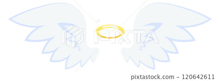 A pair of angel wings with a golden circle in the center 120642611