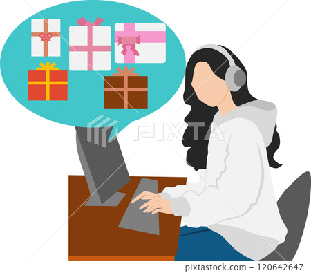 Illustration of a woman enjoying online shopping Illustration of a woman enjoying online shopping 120642647
