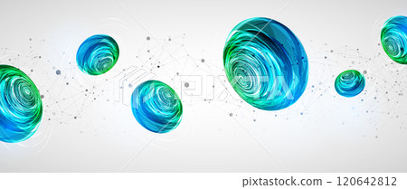 Abstract sci-fi vector background with plexus effect and swirl shapes. Hand drawn. Abstract sci-fi vector background with plexus effect and swirl shapes. Hand drawn. 120642812
