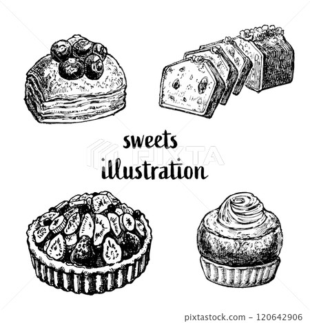 Illustration set of various sweets Illustration set of various sweets 120642906