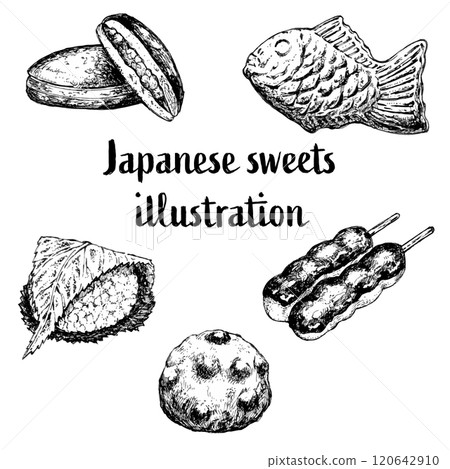 各種日本甜點的插圖集 120642910