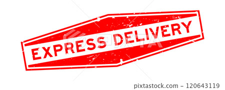 Grunge red express delivery word hexagon rubber seal stamp on white background Grunge red express delivery word hexagon rubber seal stamp on white background 120643119