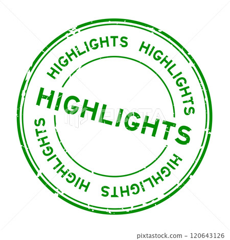 Grunge green highlights word round rubber seal stamp on white background Grunge green highlights word round rubber seal stamp on white background 120643126