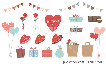 A colorful and cute hand-drawn illustration set for Valentine's Day, gifts, and parties A colorful and cute hand-drawn illustration set for Valentine's Day, gifts, and parties 120643500