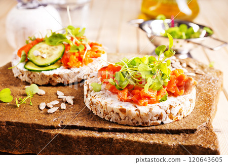 Fresh sandwiches with smoked salmon 120643605