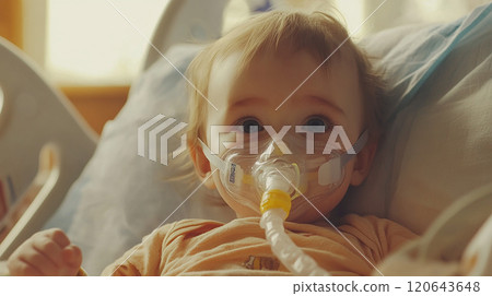 帶著氧氣面罩的嬰兒 120643648