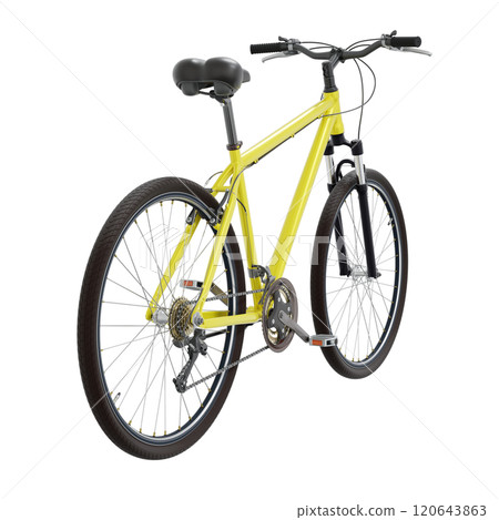 Yellow bicycle, top back view isolated on white background, 3D illustration 120643863