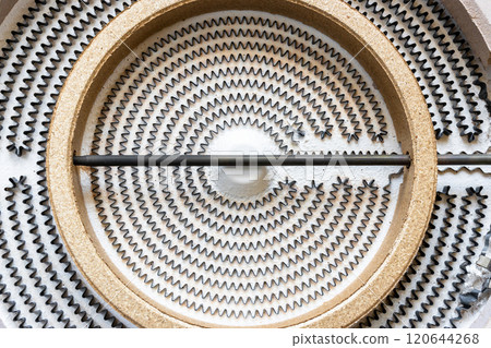 top view of coils of burner from heating hob top view of coils of burner from heating hob 120644268