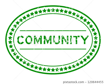 Grunge green community word oval rubber seal stamp on white background 120644455