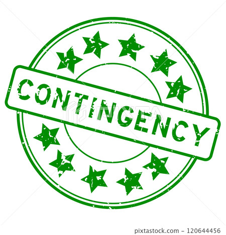Grunge green contingency word with star icon round rubber seal stamp on white background Grunge green contingency word with star icon round rubber seal stamp on white background 120644456