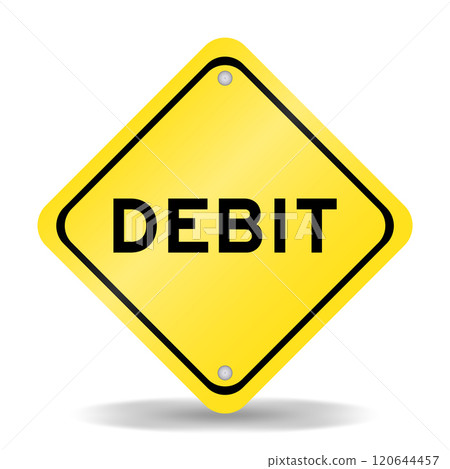 Yellow color transportation sign with word debit on white background 120644457