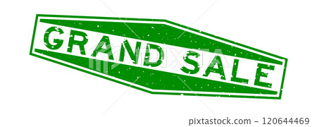 Grunge green grand sale word hexagon rubber seal stamp on white background 120644469