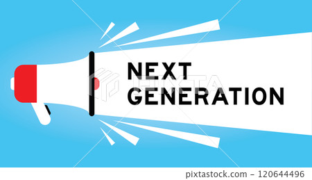 Color megaphone icon with word next generation in white banner on blue background 120644496