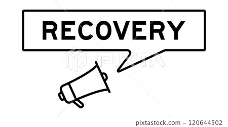 Megaphone icon with speech bubble in word recovery on white background 120644502