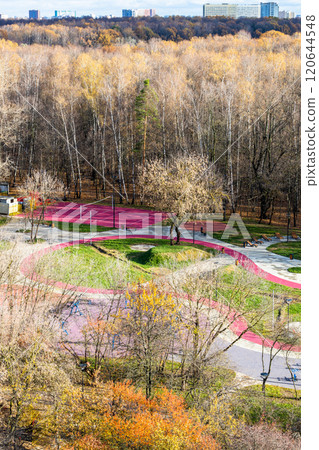 aerial view of sport playground in colorful forest aerial view of sport playground in colorful forest 120644548