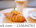 Croissant Bakery homemade on the table breakfast tray with gold and crispy 120644763